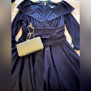 Vintage Style Formal Navy Tea Length Dress